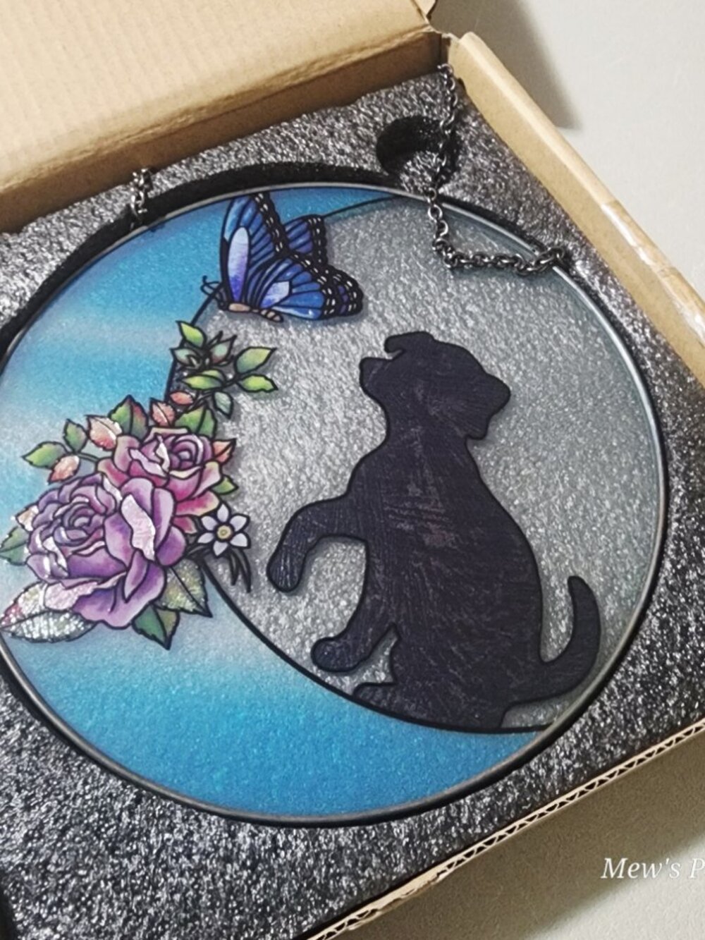 Dog Stained Glass Window Hanging Chains Pet Memorial